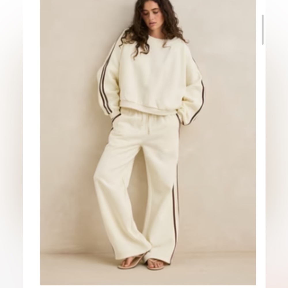 The set - Cream Women's track sweat lounge pant and crew set.